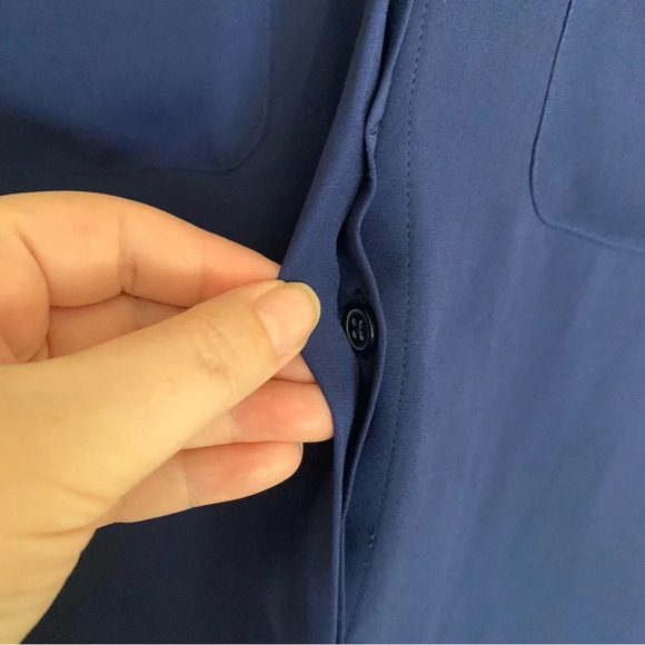 Ann Taylor Loft Navy Blue Long Button Front Sleeve  Blouse M - Picture 9 of 10